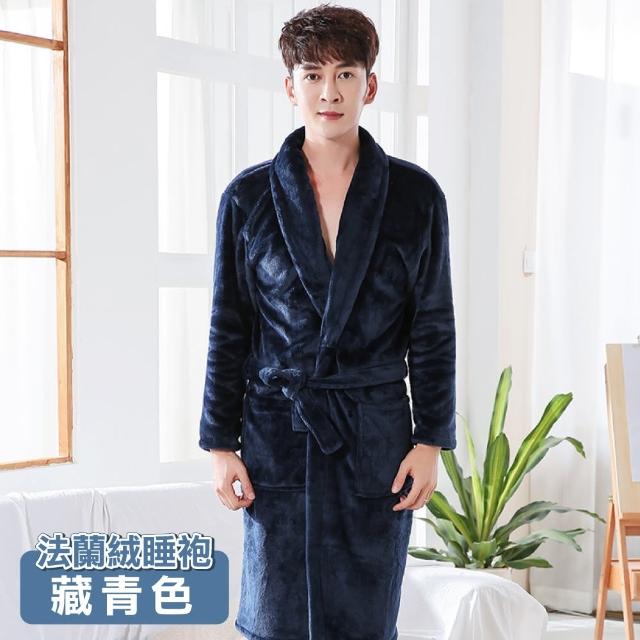 【ONE HOUSE】高質感法蘭絨加長加厚親膚睡袍_2入組(睡衣 睡袍 浴衣 酒店浴袍 吸水浴袍)