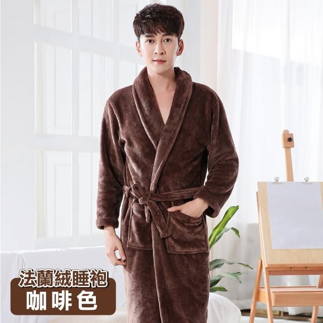 【ONE HOUSE】高質感法蘭絨加長加厚親膚睡袍_2入組(睡衣 睡袍 浴衣 酒店浴袍 吸水浴袍)