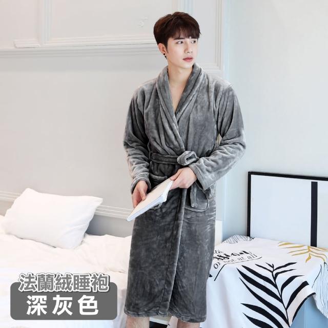 【ONE HOUSE】高質感法蘭絨加長加厚親膚睡袍_2入組(睡衣 睡袍 浴衣 酒店浴袍 吸水浴袍)
