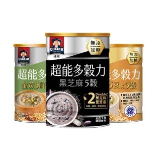 【QUAKER 桂格】超能多穀力390g任選3罐-無添加糖(金黃5籽x5穀/陽光5豆x5穀/黑芝麻5穀)