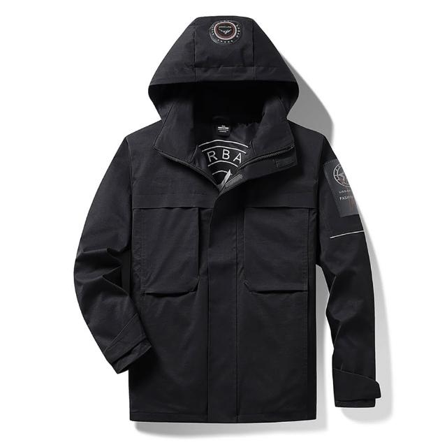 【Billgo】*現貨*XL-8XL加大碼*布標工裝休閒風衣機能外套-4色 登山防風夾克(130kg可穿、四季穿搭)
