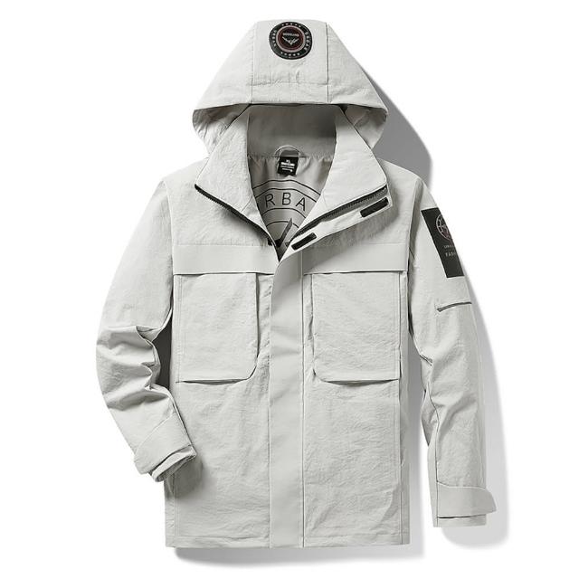 【Billgo】*現貨*XL-8XL加大碼*布標工裝休閒風衣機能外套-4色 登山防風夾克(130kg可穿、四季穿搭)