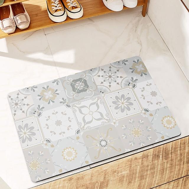 【半島良品】4入任選-厚款吸水防滑奈米絨軟式仿珪藻土地墊-60x40cm(獨家花款/台灣印刷/3秒瞬吸/橡膠防滑底)