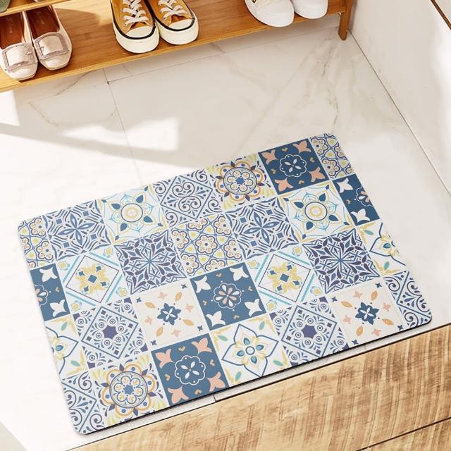 【半島良品】4入任選-厚款吸水防滑奈米絨軟式仿珪藻土地墊-60x40cm(獨家花款/台灣印刷/3秒瞬吸/橡膠防滑底)