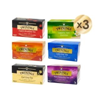 【Twinings 唐寧茶】經典茶包 25包x3盒(仕女伯爵/皇家伯爵/英倫早餐/極品錫蘭茶/歐式大吉嶺)
