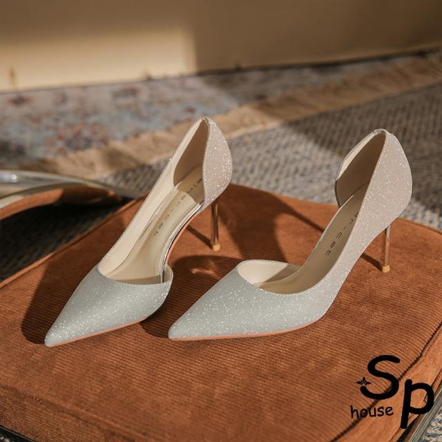 【Sp house】漸層春天亮片淺口尖頭細高跟鞋(2色可選)