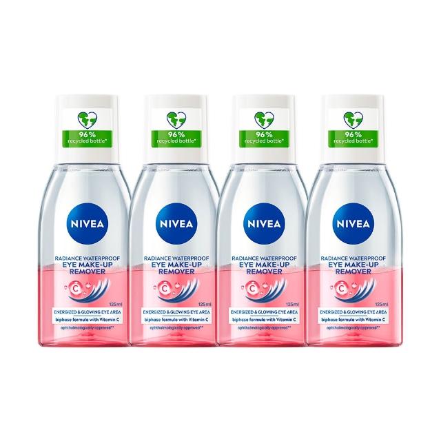 【NIVEA 妮維雅】極淨深層/透亮眼部卸妝液125mlx4入(5秒潔淨藍眼唇卸/粉眼唇卸 敏感肌適用)