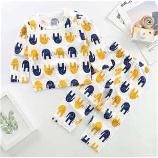 【安朵童舖】現貨韓版竹節棉家居服兒童睡衣套裝空調服長袖上衣褲子童裝(012)