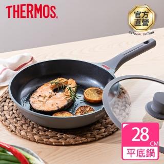 【THERMOS 膳魔師】momo獨家專售新一代星曜不沾鍋單柄附蓋壓鑄平底鍋28cm(TFC-F28N-MTGY)