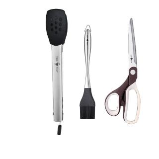 【PUSH!】廚房用品 剪刀 刷子 夾子三件套 燒烤牛排夾子 烤肉油刷子剪刀(剪刀 醬料刷 食品夾 3件套裝D305)