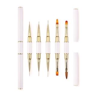 【美甲工具】專業凝膠美甲雙頭兩用筆5件套(凝膠筆 彩繪筆 光療筆 拉線筆 點鑽筆 美甲刷 雕花筆 蕾絲)