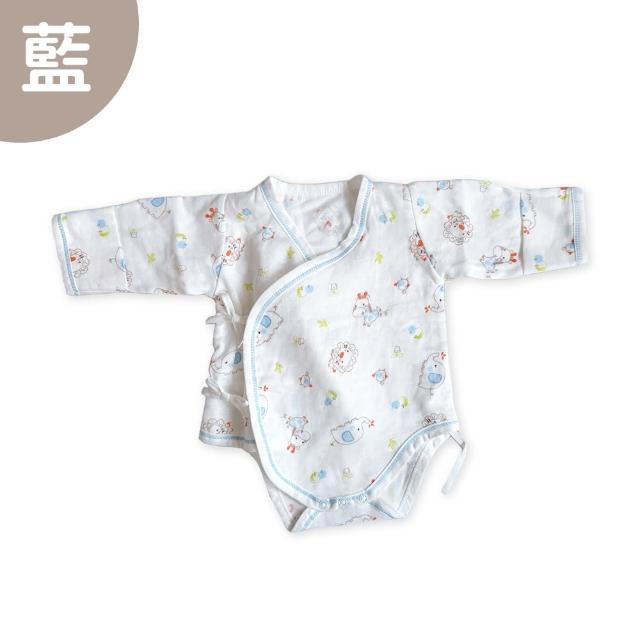 【Oluna 歐露娜】哈哈熊 綁帶紗布 長袖包屁衣(寶寶包屁衣 純棉包屁衣 寶寶連身衣 透氣包屁衣)