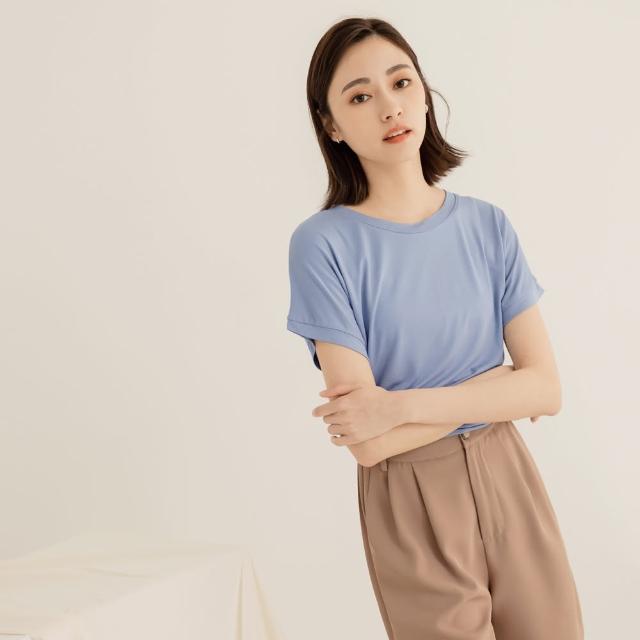 【OB 嚴選】涼感莫代爾落肩多色圓領上衣 《AB18201》