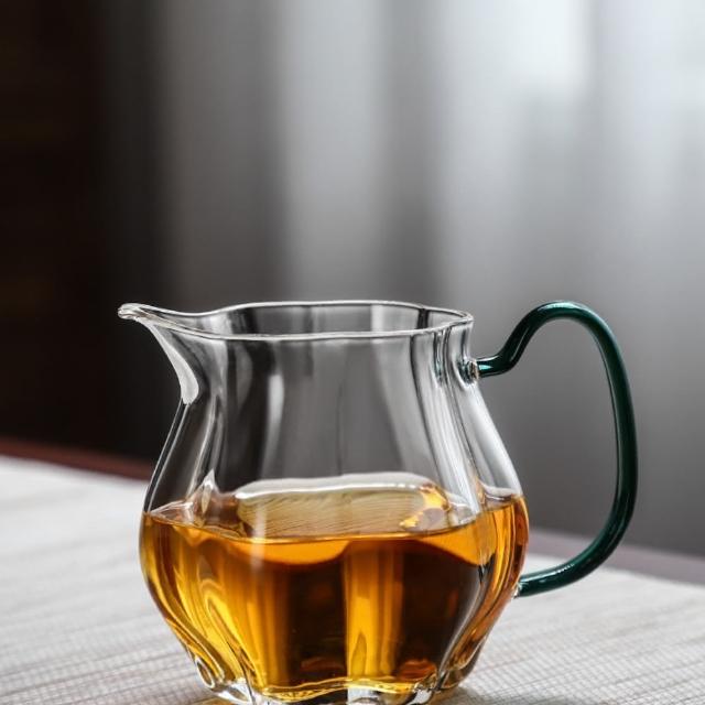 傳真雅器】花瓣型彩把玻璃公道杯230ml(茶具茶道具公道杯茶海分茶器