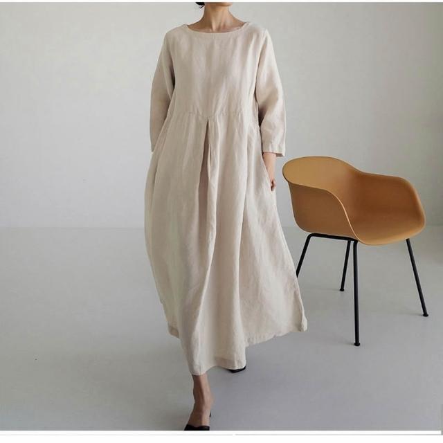 【巴黎精品】極速出貨 洋裝短袖連身裙亞麻棉麻大尺碼女裝(V領簡約長版純色女裙子2色a1au13)