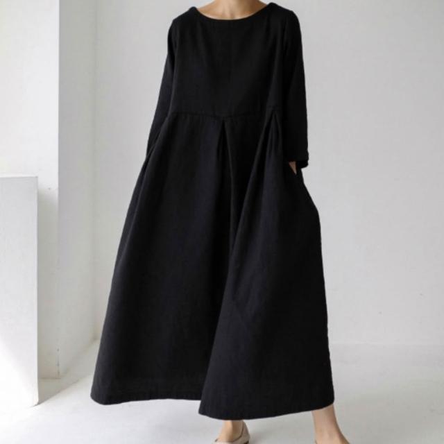 【巴黎精品】極速出貨 洋裝短袖連身裙亞麻棉麻大尺碼女裝(V領簡約長版純色女裙子2色a1au13)