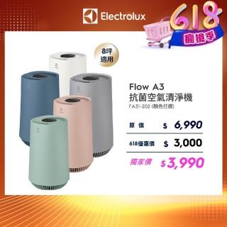 【Electrolux 伊萊克斯】A3抗菌空氣清淨機 FA31-202WT 202BL 202GN 202PK 202GY(8坪適用/5色任選)