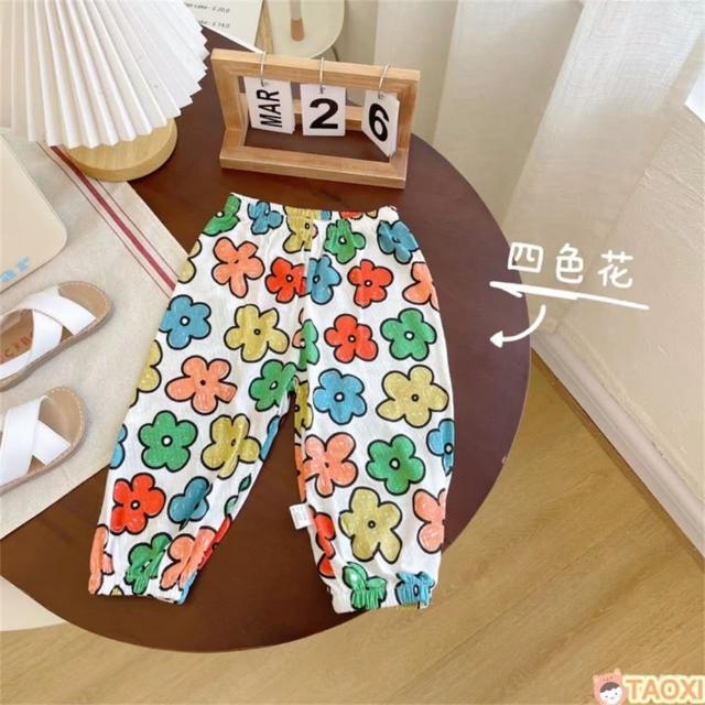 【安朵童舖】現貨韓版兒童冰絲防蚊褲男童冰絲束口防蚊褲燈籠褲女童印花網眼防蚊長褲(033/015)