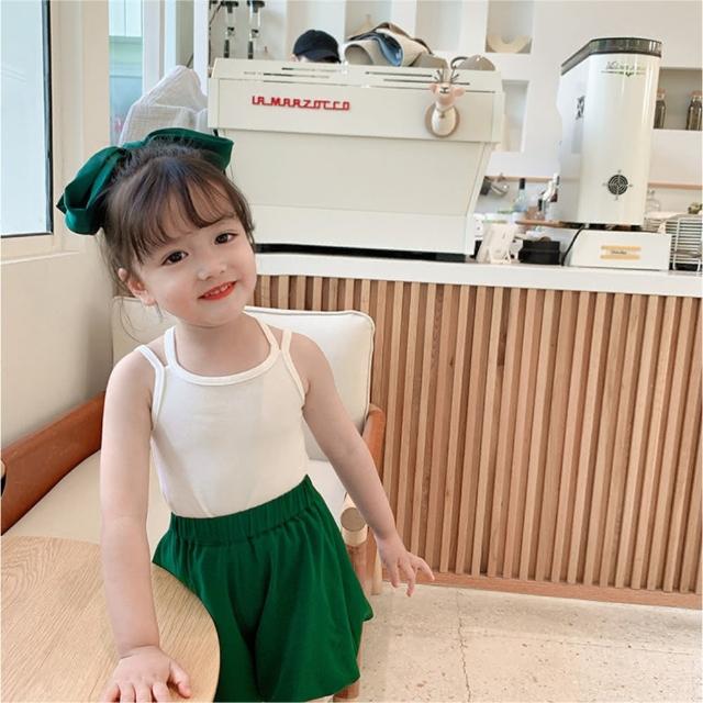【安朵童舖】現貨韓版女童莫代爾性感交叉細肩帶上衣兒童純色吊帶背心露背背心上衣(014)