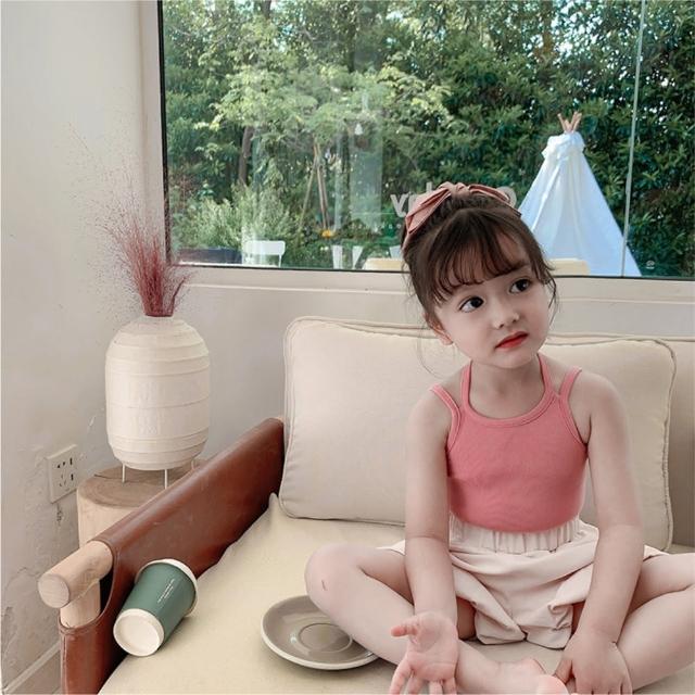 【安朵童舖】現貨韓版女童莫代爾性感交叉細肩帶上衣兒童純色吊帶背心露背背心上衣(014)