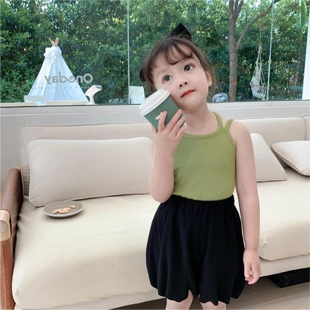【安朵童舖】現貨韓版女童莫代爾性感交叉細肩帶上衣兒童純色吊帶背心露背背心上衣(014)