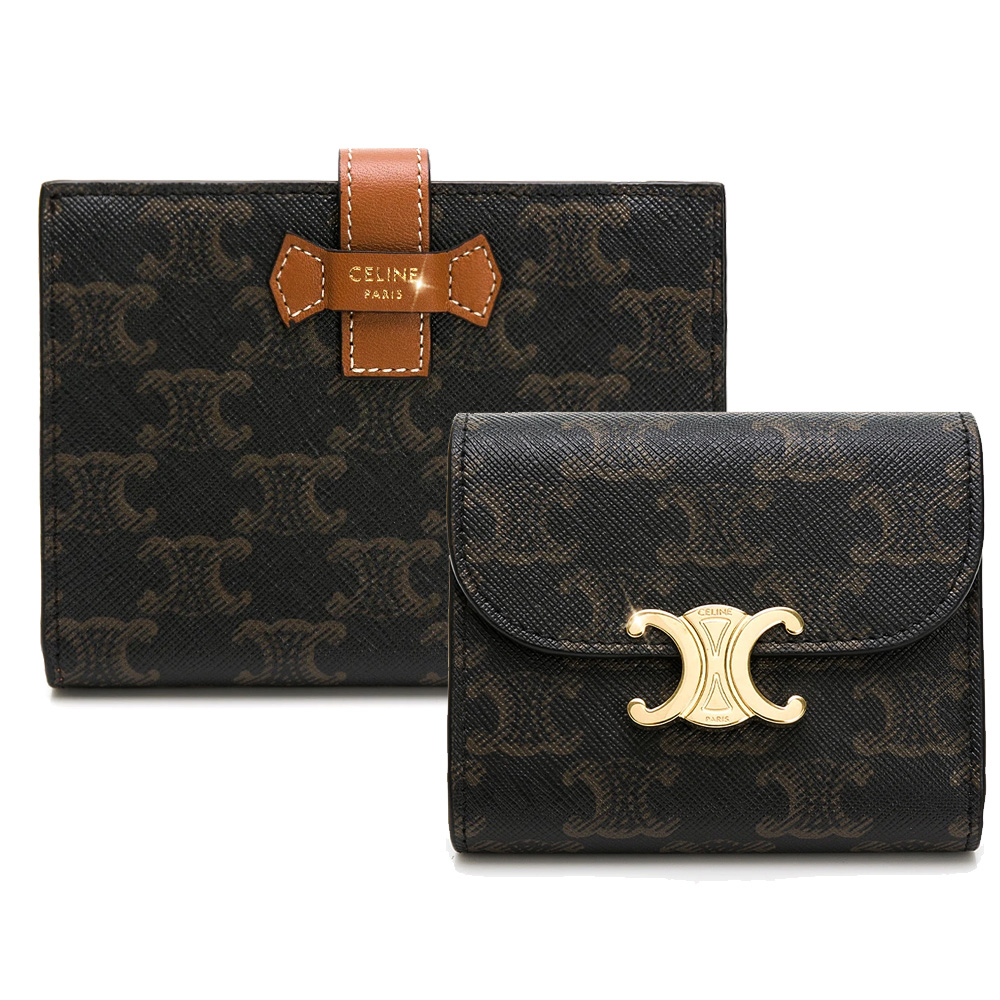 CELINE Triomphe Clutch with chain in triomphe canvas and lambskin  (10E382CBX.01TA, 10E382CBX.04LU)