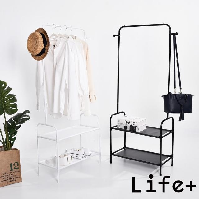 【Life+】日式簡約 多功能雙層落地衣帽架/掛衣架/置物架2入/組_2色任選(吊衣架 掛衣架 衣服收納)