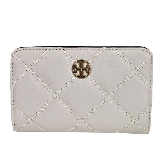 【TORY BURCH】TORY BURCH Willa 菱格紋皮革對開釦式中夾 多色可選(七夕情人節)