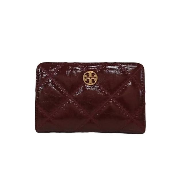 【TORY BURCH】TORY BURCH Willa 菱格紋皮革對開釦式中夾 多色可選(七夕情人節)