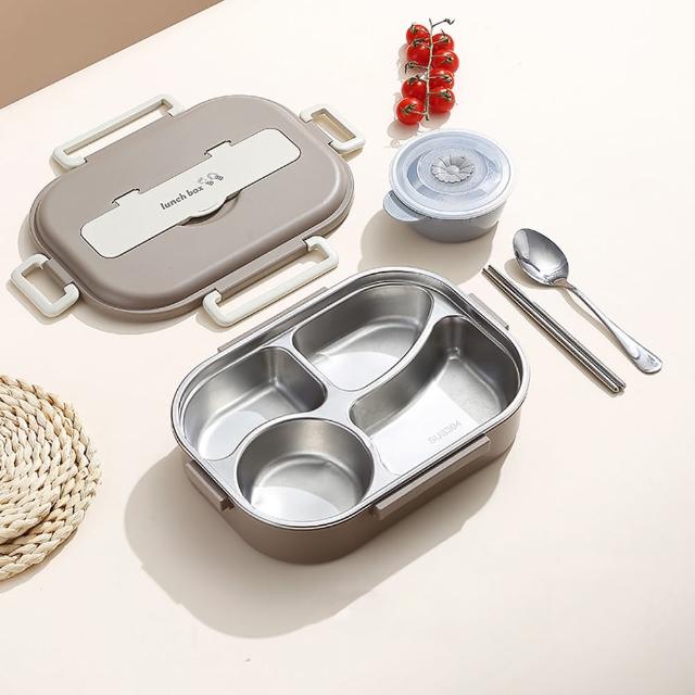 【Mega】可愛粉色小兔五格便當盒 學生分隔便當盒 附餐具+湯碗(飯盒 餐盒 保溫 餐盤 便當袋需另購)