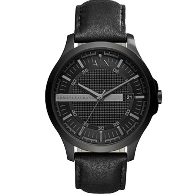 【A|X Armani Exchange】AX Armani Exchange AX 金框 三眼 黑色皮革錶帶 智能計時 AX1818 男錶