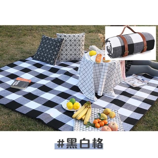 【Mountainhiker 山之客】特克曼 日式加厚防潑水款(格紋皮革綁帶休閒野餐墊 150*200CM)