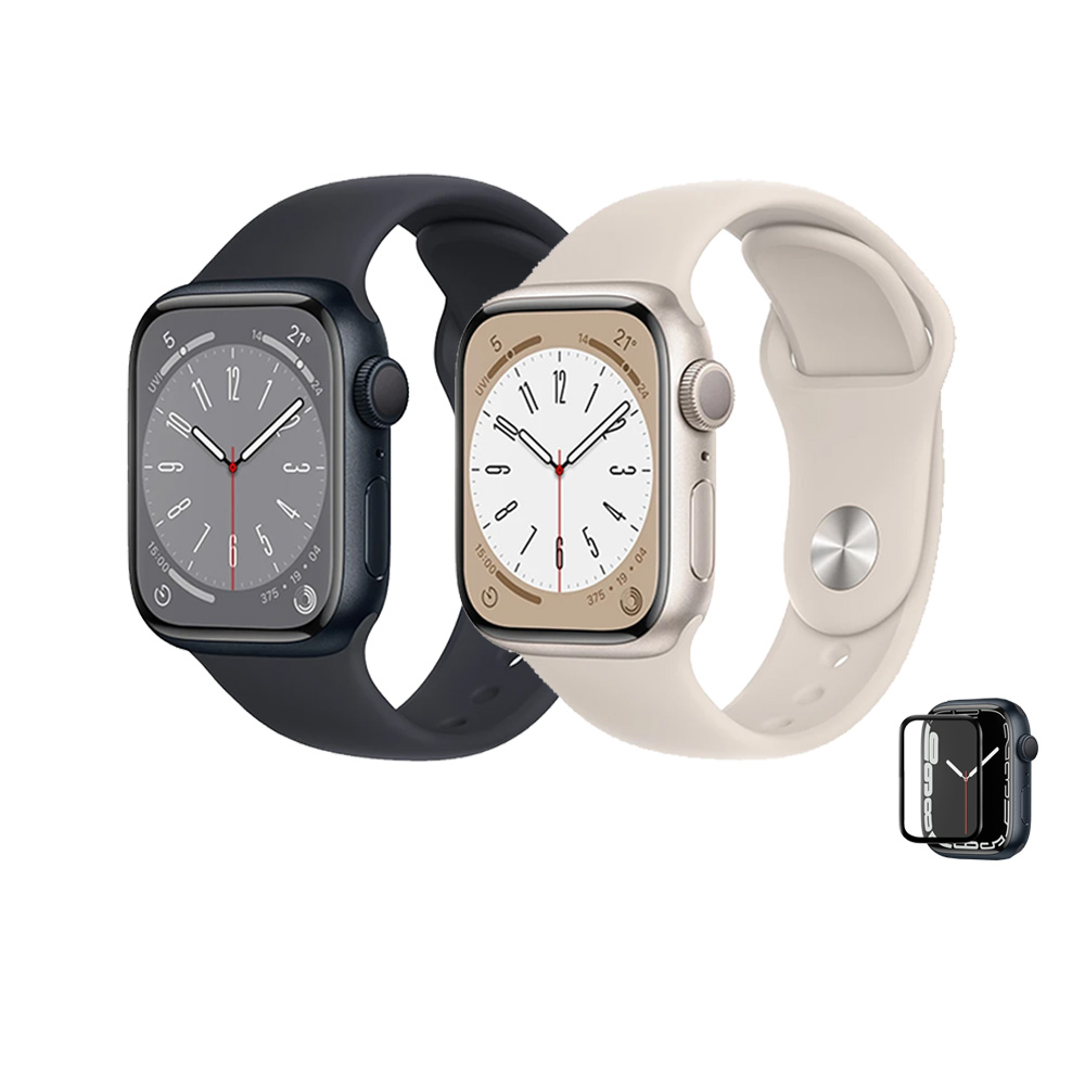 鋼化保貼組【Apple 蘋果】Apple Watch S8 GPS 45mm(鋁金屬錶殼搭配運動