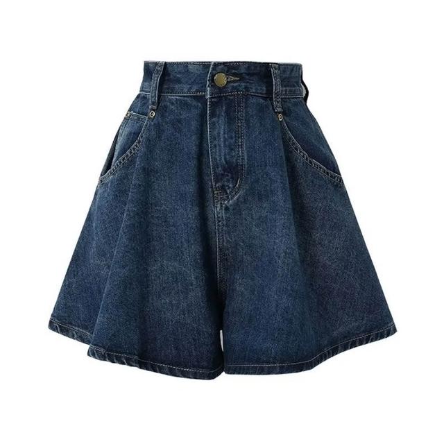 【米蘭精品】現貨+預購  牛仔褲丹寧短褲高腰A字短褲休閒褲大碼寬褲大尺碼女裝(大花刺繡五分褲女褲子74fm20)