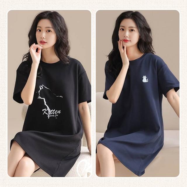 【Kosmiya】買一送一 純色小口袋棉質睡裙/寬鬆睡衣/短袖睡衣/女睡衣/棉質睡衣/涼感睡衣(4色可選/均碼/加大)
