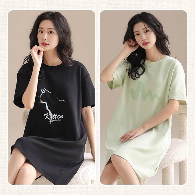 【Kosmiya】買一送一 純色小口袋棉質睡裙/寬鬆睡衣/短袖睡衣/女睡衣/棉質睡衣/涼感睡衣(4色可選/均碼/加大)