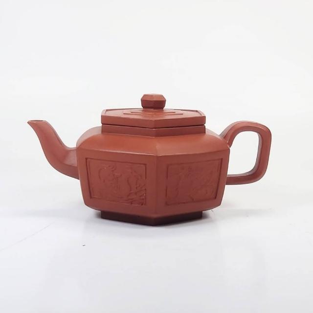 創藝工坊】一廠80末六角龍鳳張葉強(170cc 完整美品茶壺茶具宜興紫砂壺