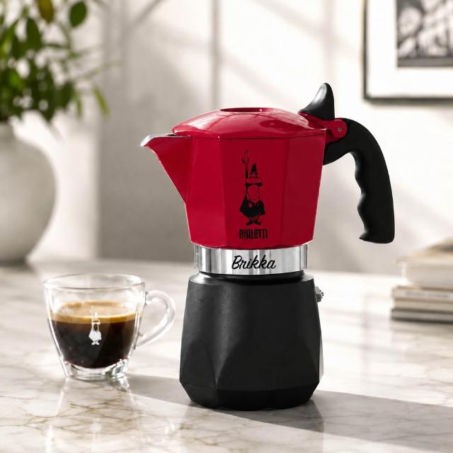 【Bialetti 比亞樂堤】極厚鑽石加壓摩卡壺BRIKKA-4杯份-公司貨(crema醇香/免插電/原廠保固2年)