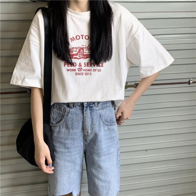 【D.studio】韓版寬鬆印花短袖上衣(短袖t恤 女裝 顯瘦上衣 衣服 寬鬆上衣 T502)