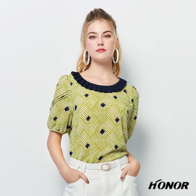 【HONOR 山形屋】出清品 百褶領交錯編織紋泡泡袖上衣(限定出清)
