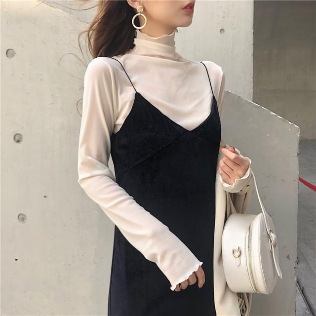 【D.studio】韓版高領內搭親膚薄款網紗長袖上衣(女裝 衣服 寬鬆上衣 顯瘦上衣 長袖t恤 W310)