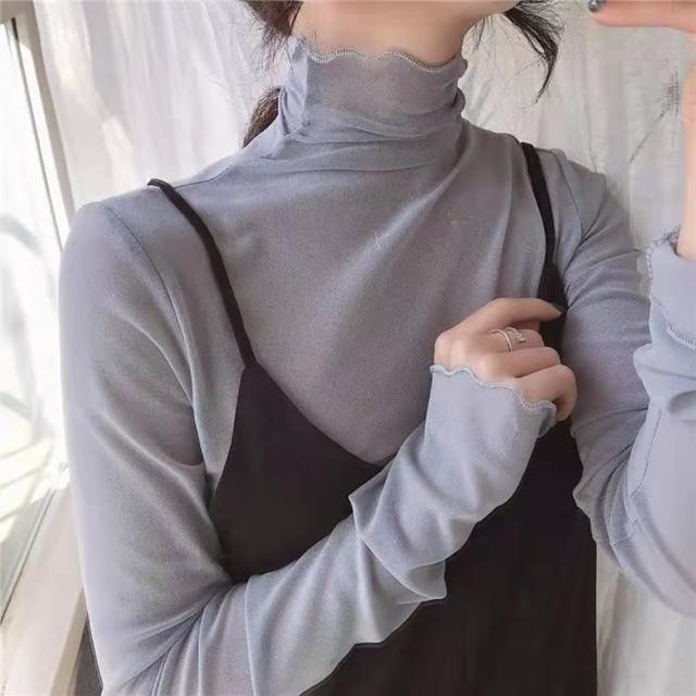 【D.studio】韓版高領內搭親膚薄款網紗長袖上衣(女裝 衣服 寬鬆上衣 顯瘦上衣 長袖t恤 W310)