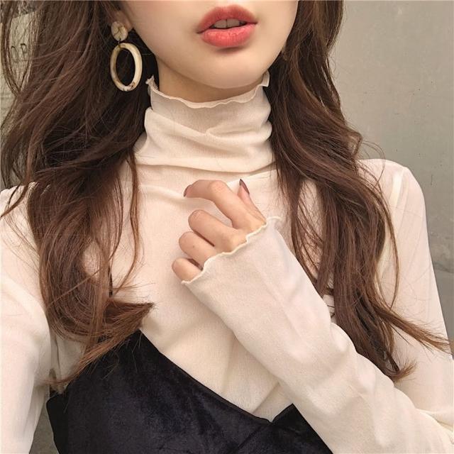 【D.studio】韓版高領內搭親膚薄款網紗長袖上衣(女裝 衣服 寬鬆上衣 顯瘦上衣 長袖t恤 W310)