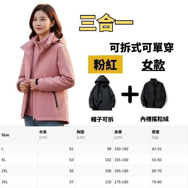 【J.Malo】三合一衝鋒外套(衝鋒外套 連帽外套 衝鋒衣 登山服 防風外套)
