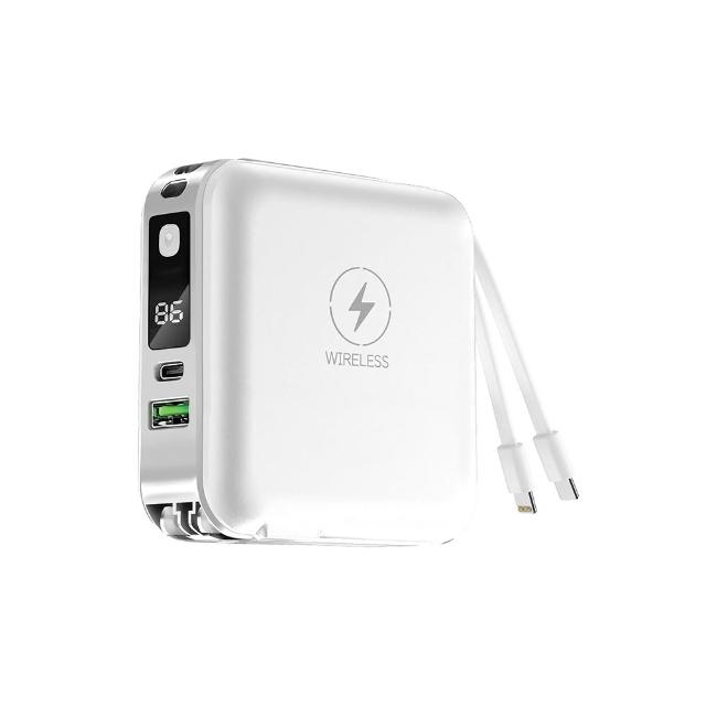 【KINYO】WH標示 12000mAh 20W快充  7 in 1自帶線+AC插頭磁吸行動電源(KPB-2650 Type-C/蘋果/無線充)