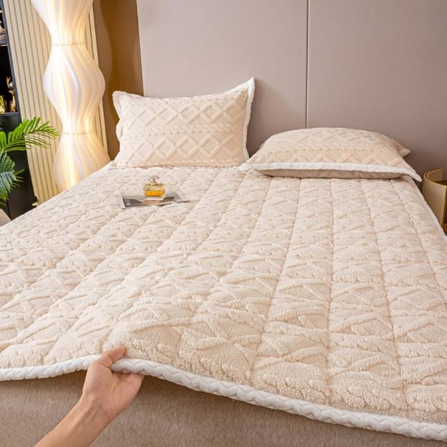 【寢聚 Sleep Club】莫蘭迪色系 塔芙絨床墊枕套組-雙人/加大任選(塔芙絨 法蘭絨 保暖墊 床墊  床包 暖墊)
