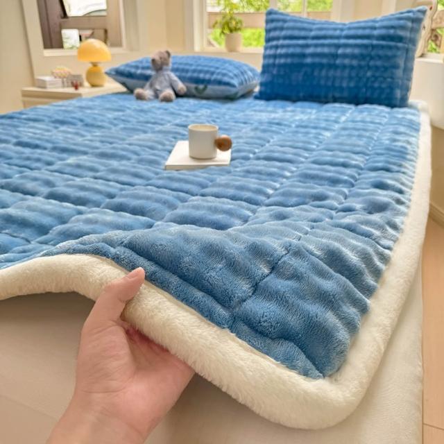 【寢聚 Sleep Club】莫蘭迪色系 塔芙絨床墊枕套組-雙人/加大任選(塔芙絨 法蘭絨 保暖墊 床墊  床包 暖墊)