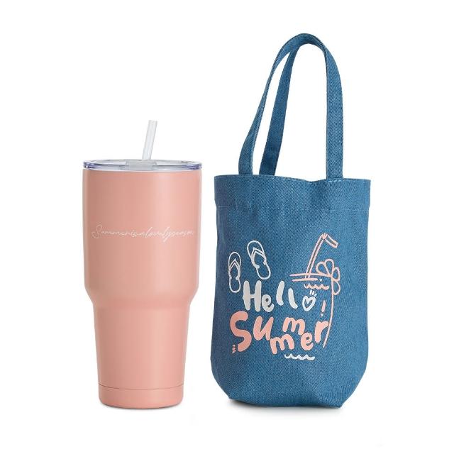 【Hiromimi】內瓷不鏽鋼冰壩杯提袋組900ml(4色可選)