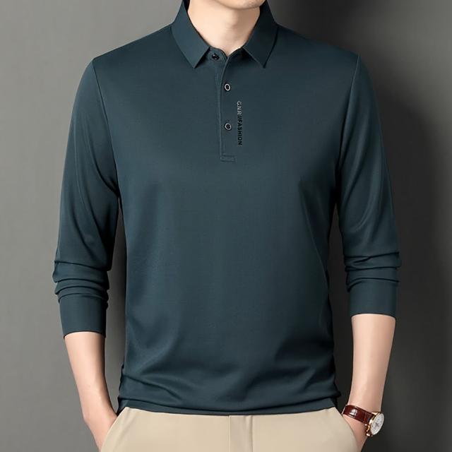 【Billgo】*現貨*舒滑字母素面長袖POLO衫-4色 M~4XL碼 透氣四季可穿薄男長袖上衣(潮流、舒適、秋季)