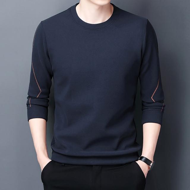 【Billgo】德絨線條保暖圓領長袖T恤-4色 M-4XL碼 柔軟毛絨刷毛感秋冬男上衣